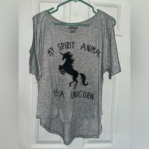Gray Graphic Tee with Unicorn Print